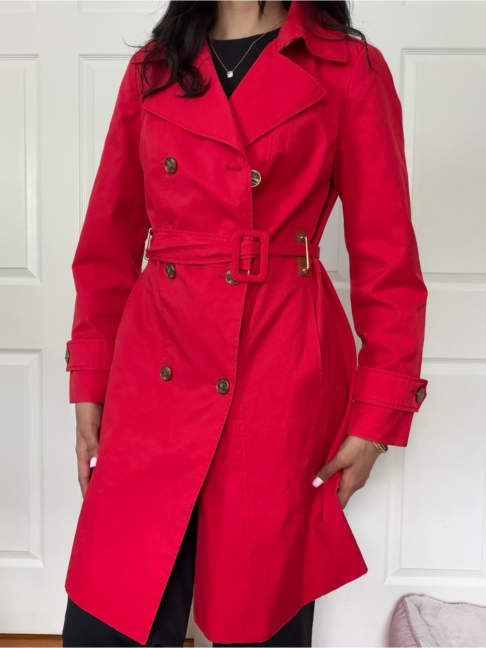 Calvin Klein Bold Red Double-Breasted Trench Coat ❤️🧥